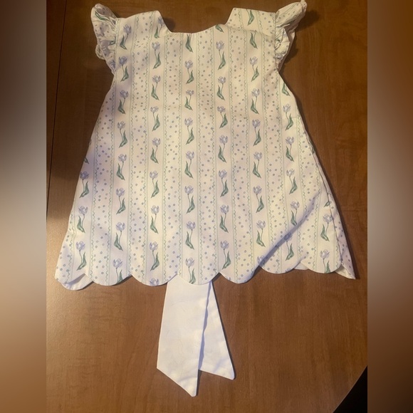 Smockingbird girls 3 3T pinafore dress blue tulip print with sash. EUC - Picture 3 of 5